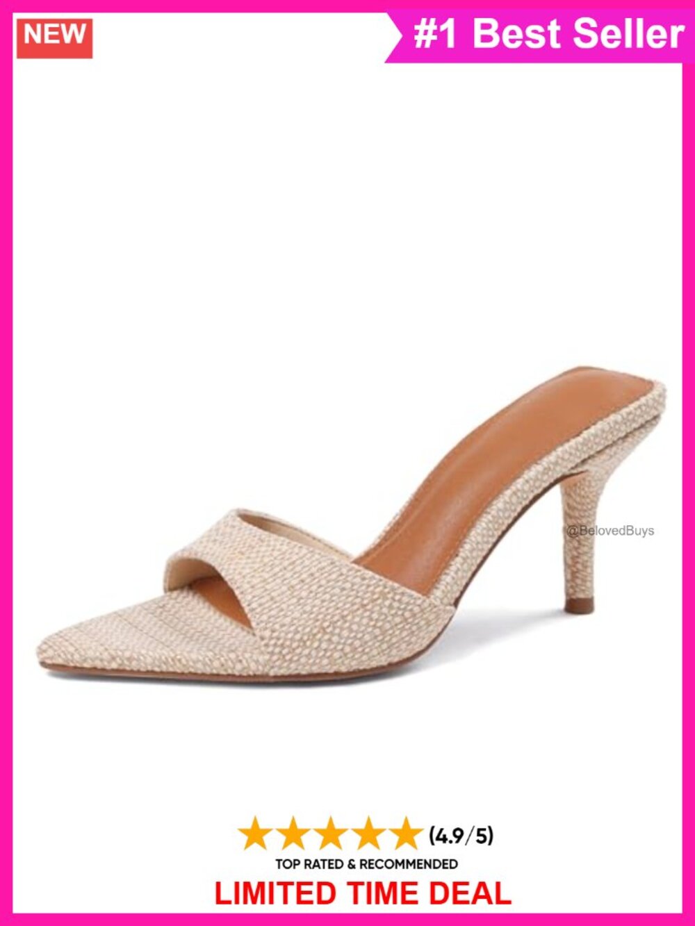 Kitten Heel Mules Pointed Peep Toe Slingback Slip On Sandals